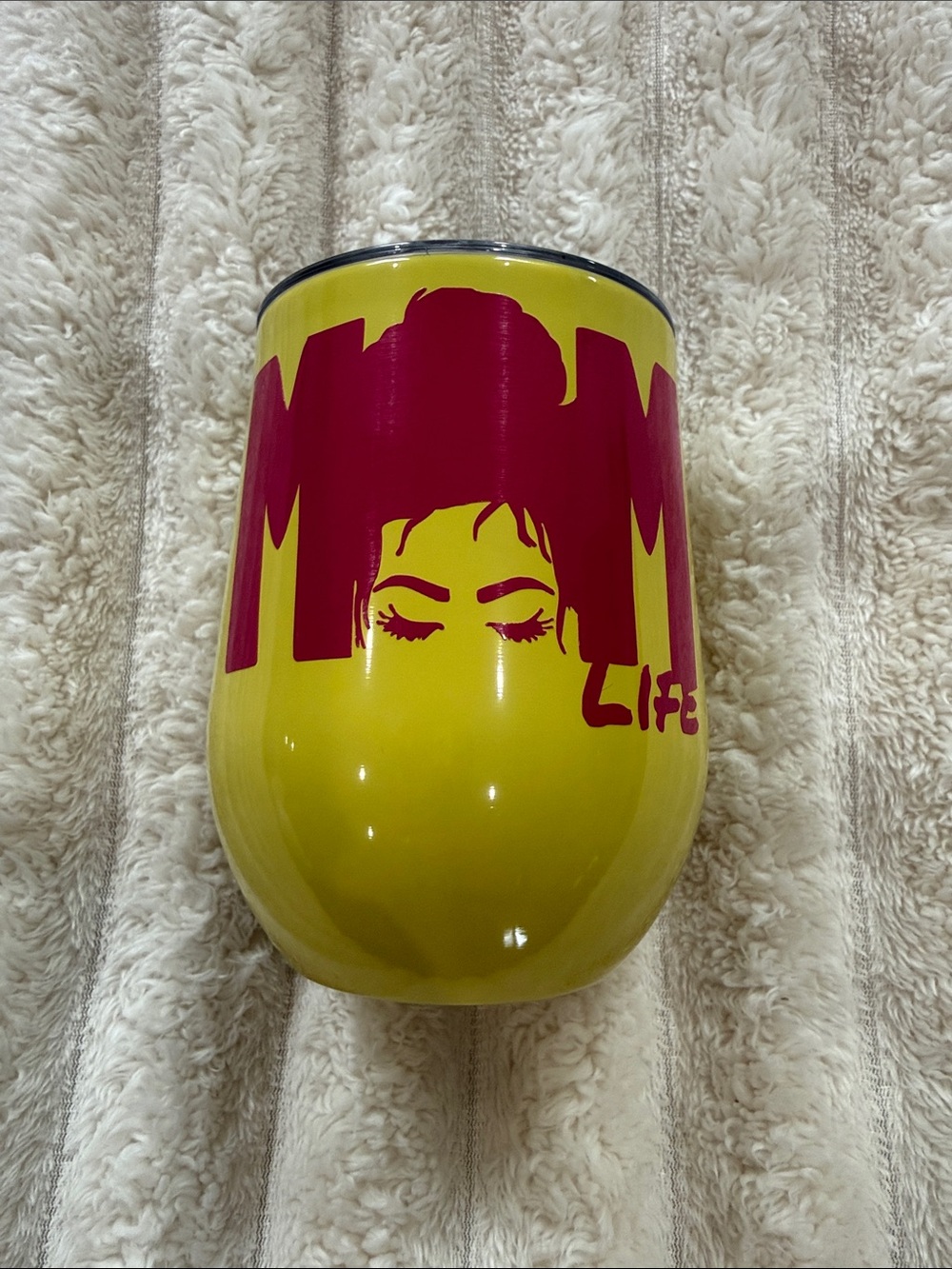 Yellow Wine Tumbler with Pink Graphic
MOM LIFE